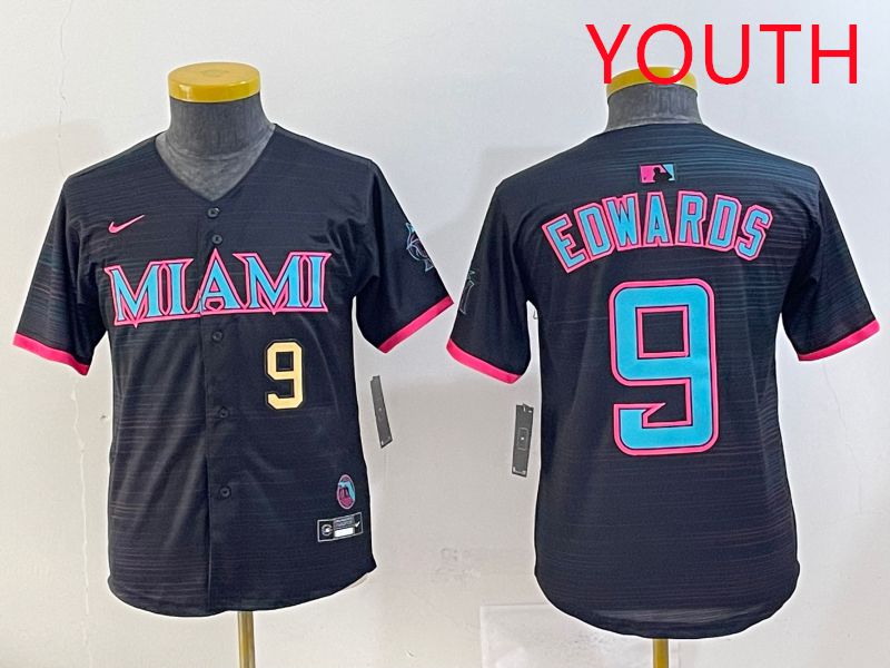 Youth 2025 Miami Marlins #9 Edwards Black Joint Name Nike MLB Jersey style 4